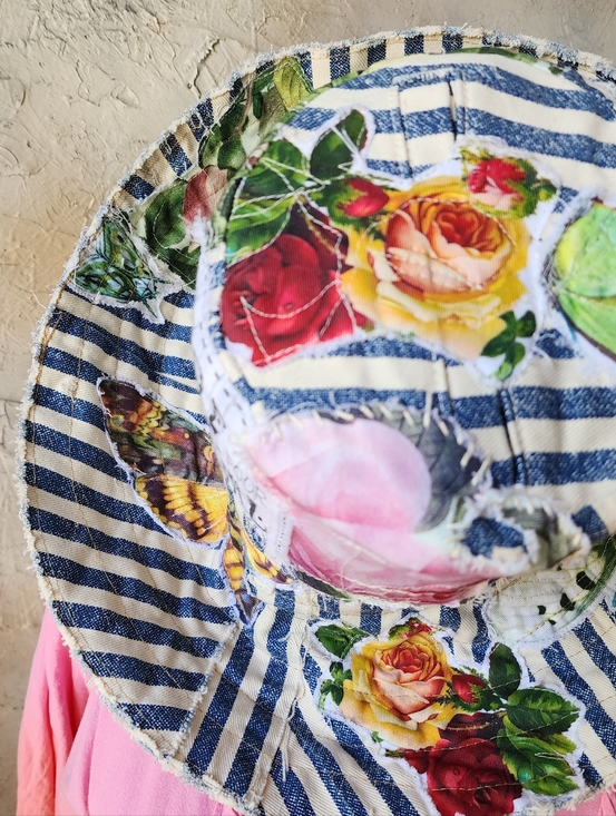 Tophat Stovepipe Hat Upcycle Butterfly Rose Patched European Cotton Raw Cottage main image 10